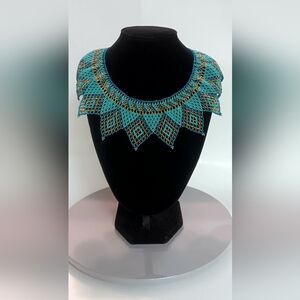Handmade Beaded Guatemala Native Artisians Necklace Turquoise/Gold Color